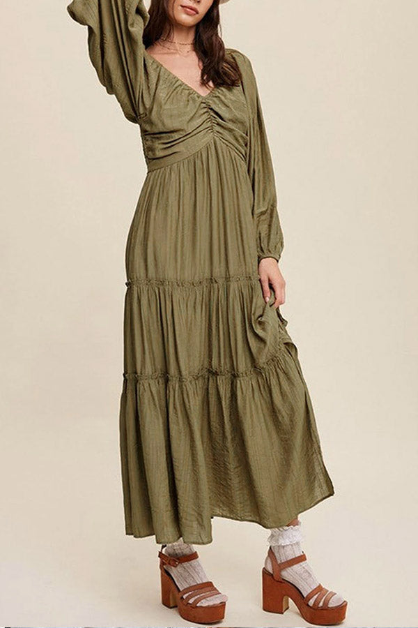 LP | Verde Maxi abito a righe con scollo a V e fiocco con volant