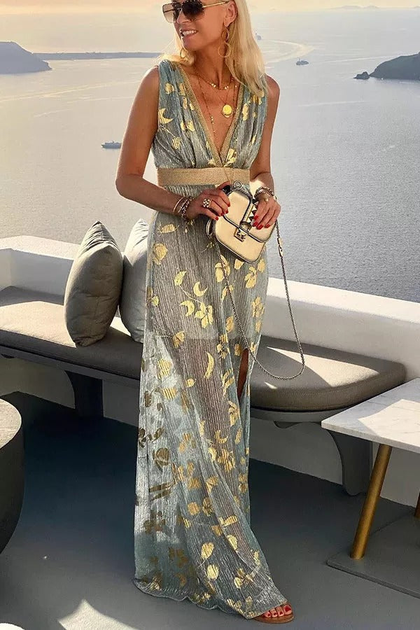 LP | Maxi abito Golden Sunset Stories con scollo a V