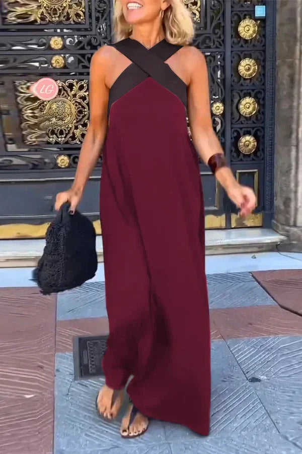 LP | Maxi abito elegante senza maniche, senza schienale, con incrocio, allentato