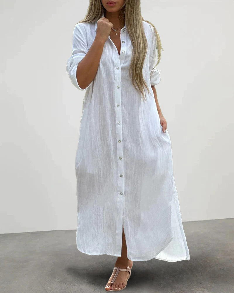 LP | Casual collare pulsante tasca manica lunga camicia abito
