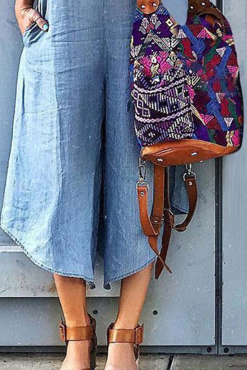 LP | Tuta in denim senza maniche con scollo a V e gamba larga