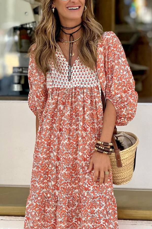 LP | Boheme Lifestyle Maxi abito stampato con maniche a sbuffo