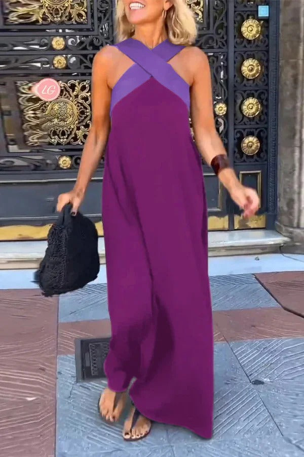 LP | Maxi abito elegante senza maniche, senza schienale, con incrocio, allentato