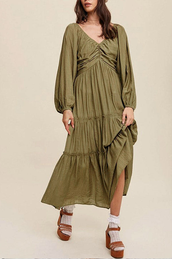 LP | Verde Maxi abito a righe con scollo a V e fiocco con volant