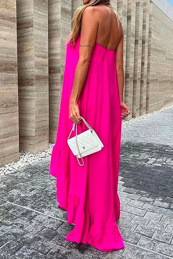 LP | Maxi abito senza maniche, off-the-shoulder, irregolare con ruches