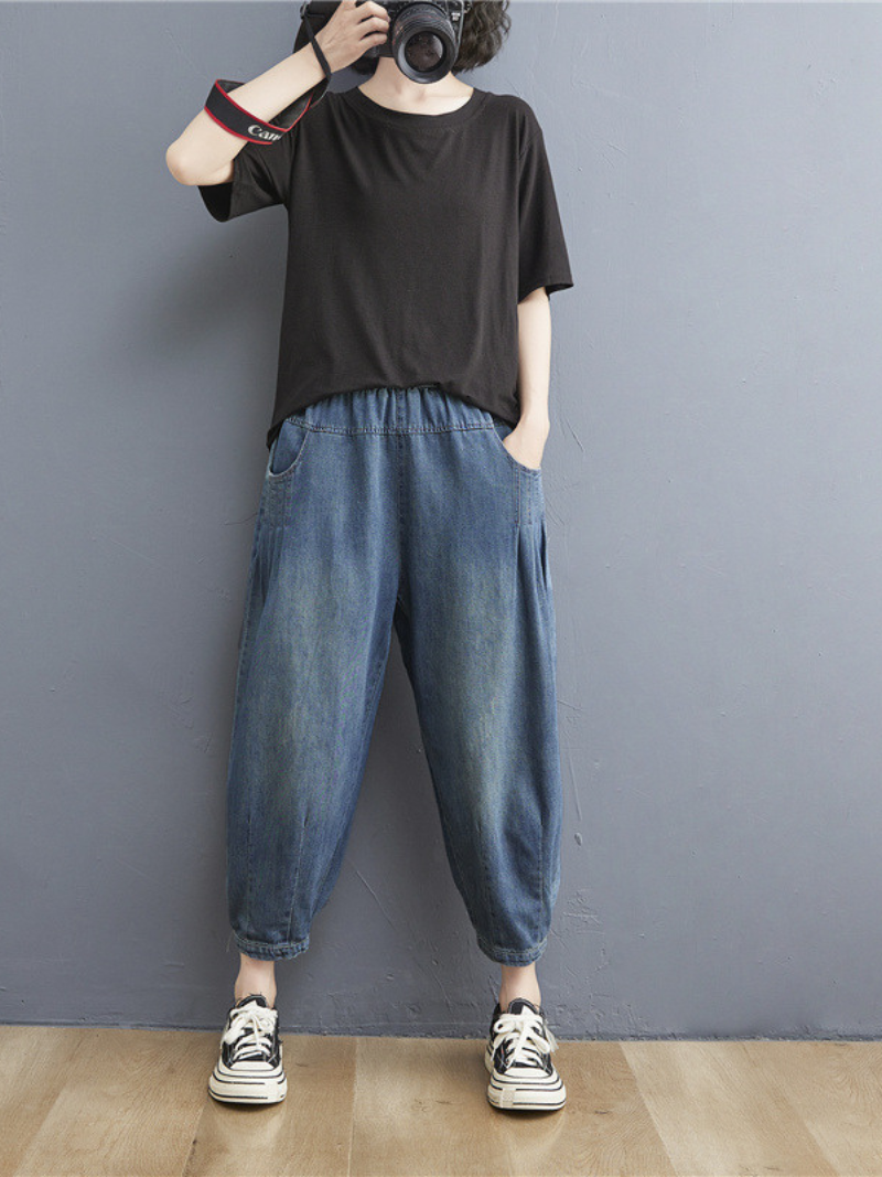 LP | estate elastico in vita sottile allentato denim pantaloni casual