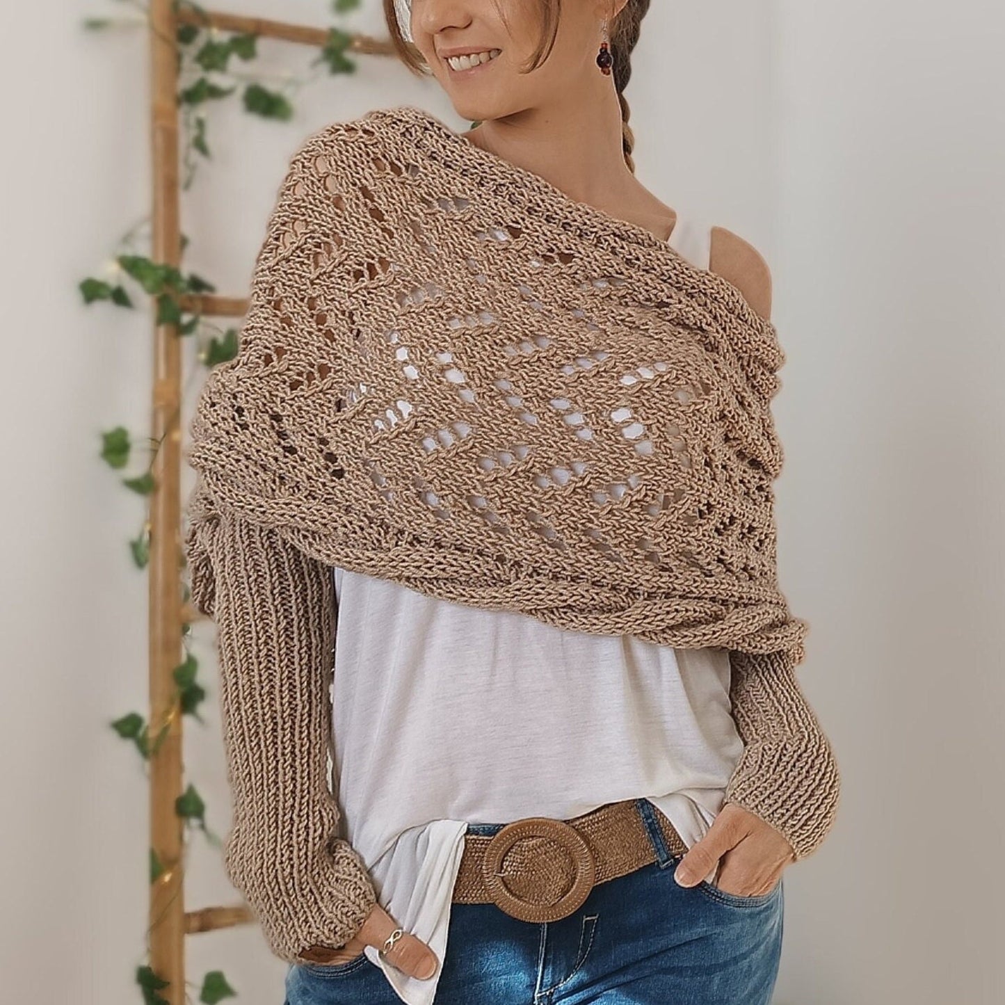 LP | Elegante maglione a portafoglio in maglia con dettaglio traforato
