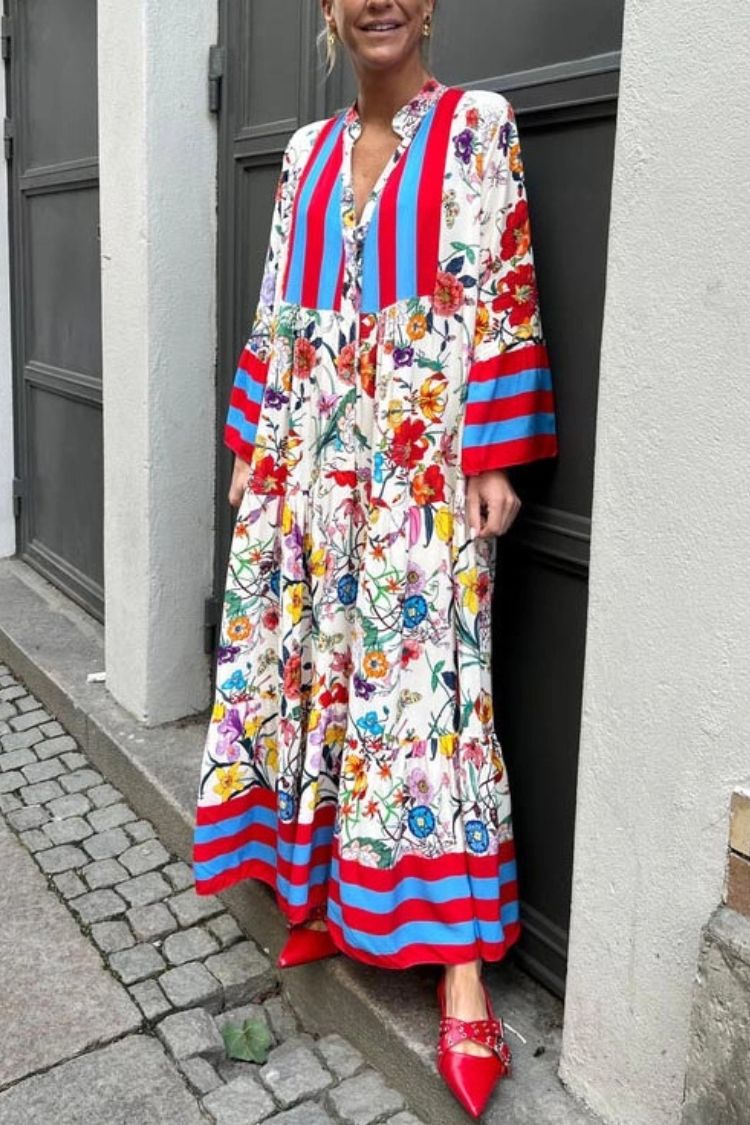 LP | Resort - Maxi abito con stampa floreale e maniche a campana