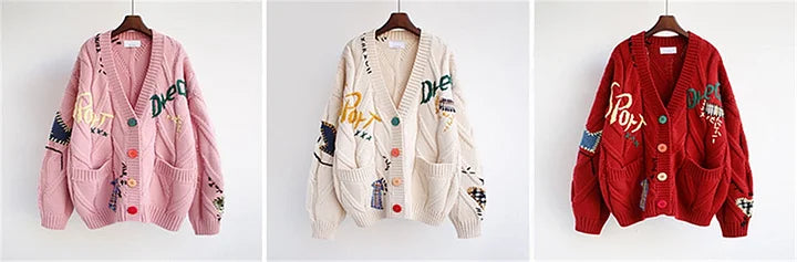 LP Maglia ricamata a mano da donna allentata corta