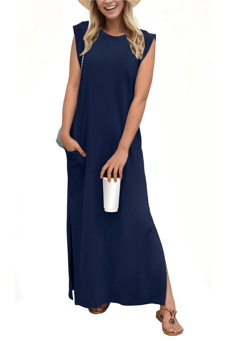 LP | Maxi abito donna casual senza pieghe con spacco