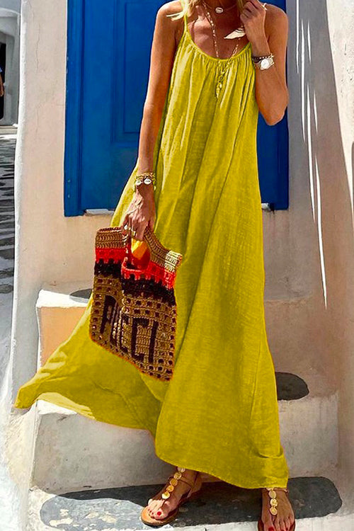 LP | Abito maxi cami da spiaggia in cotone e lino con scollo rotondo
