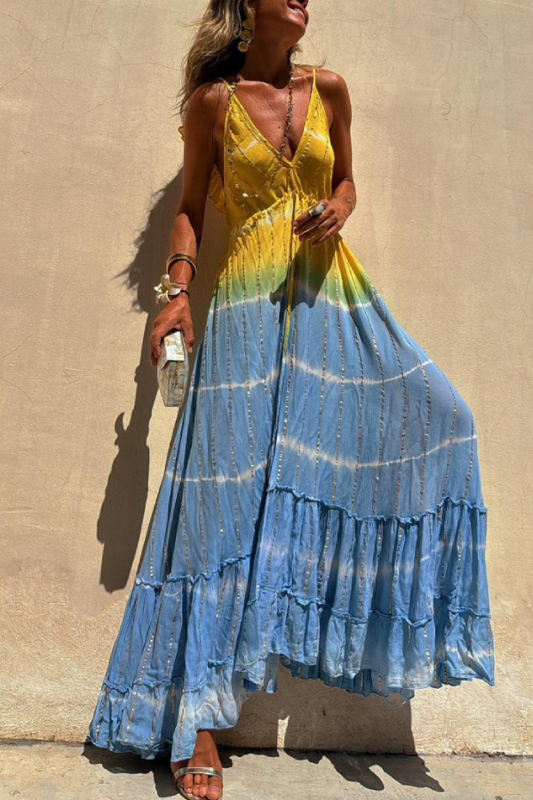 LP | Maxi abito tie-dye in lurex oro