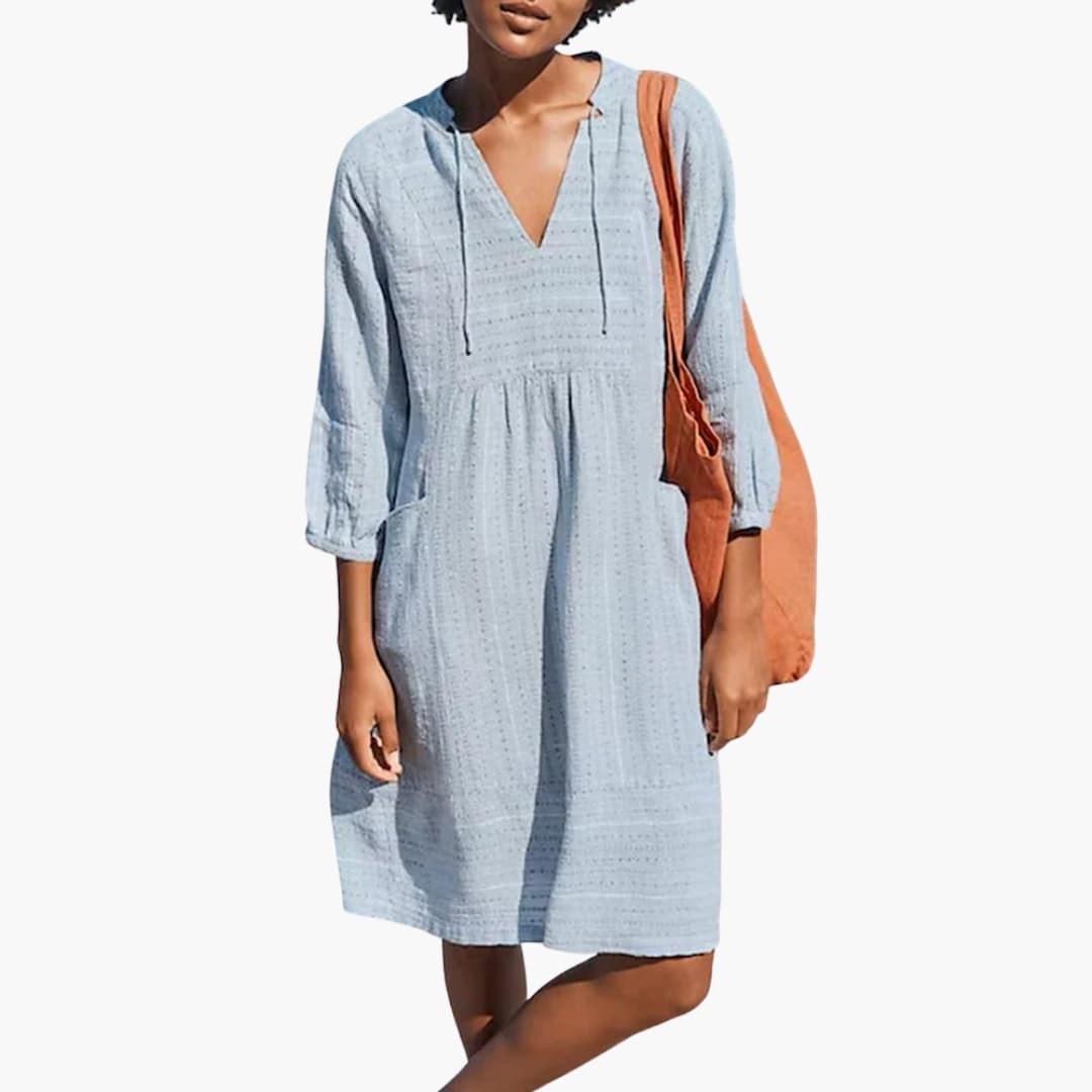 LP | Abito camicia estivo da donna con colletto a cravatta e tasche laterali