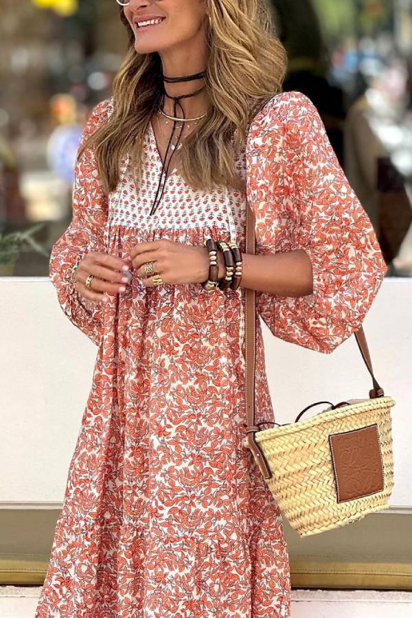 LP | Boheme Lifestyle Maxi abito stampato con maniche a sbuffo
