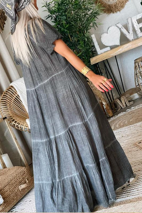 LP | Maxi abito casual patchwork in cotone e lino