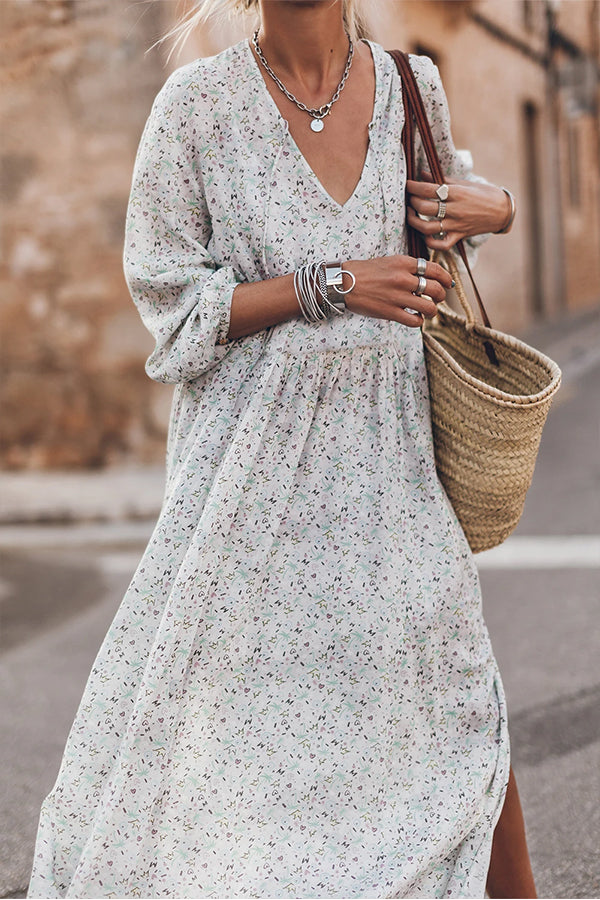 LP | Maxi abito floreale multicolore con scollo a V e spacchi