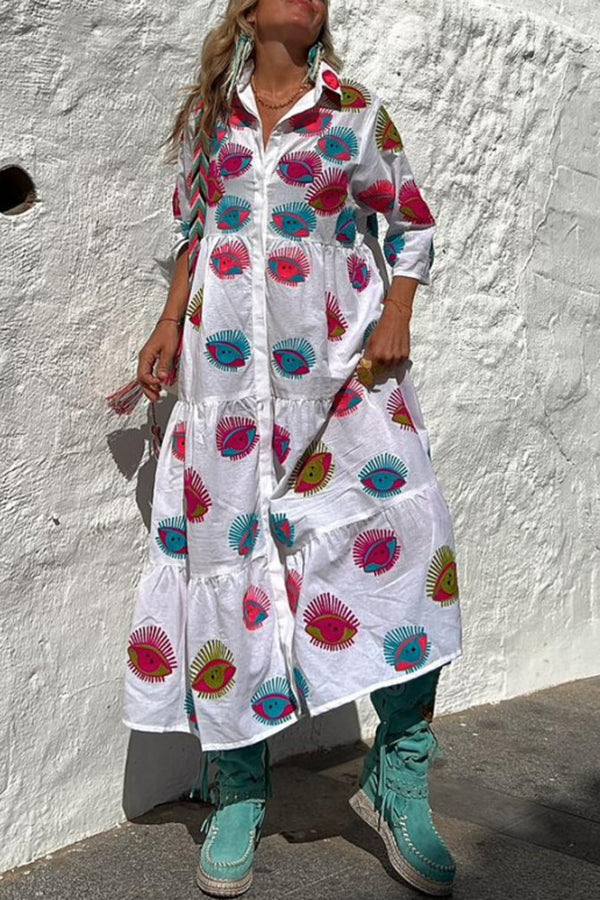 LP | Portami a Cabo Stampa etnica unica Pulsante Camicia allentata Midi Dress
