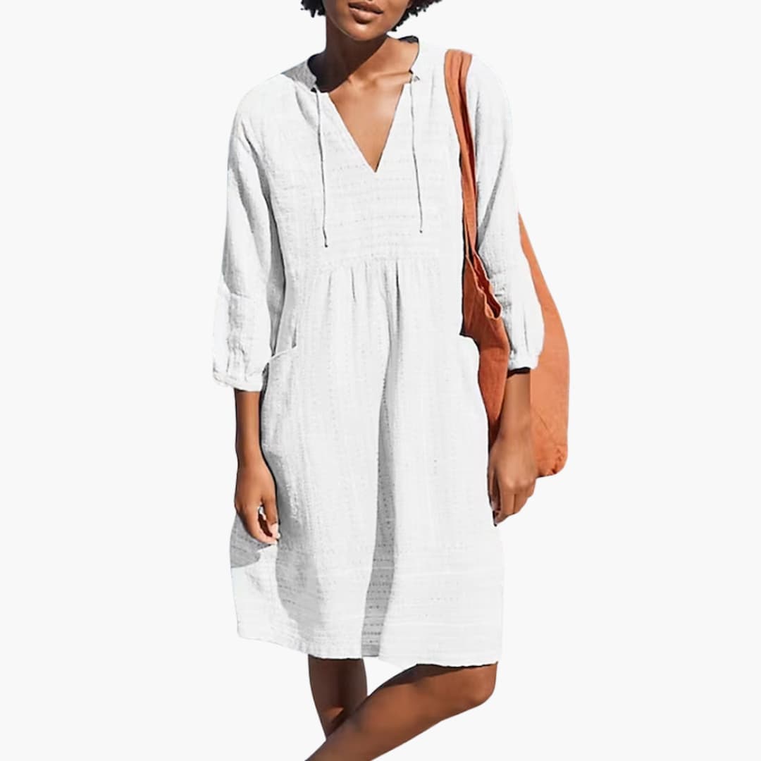 LP | Abito camicia estivo da donna con colletto a cravatta e tasche laterali