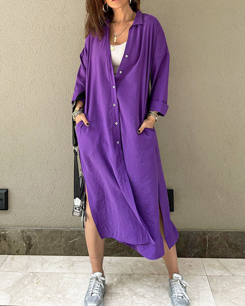 LP | Pulsante Camicia lunga tascabile Abito casual