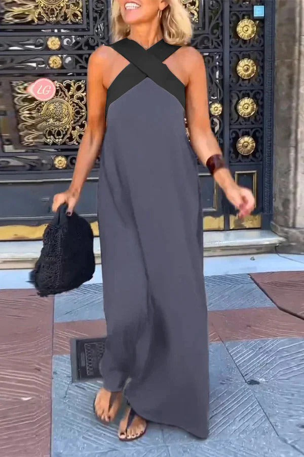 LP | Maxi abito elegante senza maniche, senza schienale, con incrocio, allentato