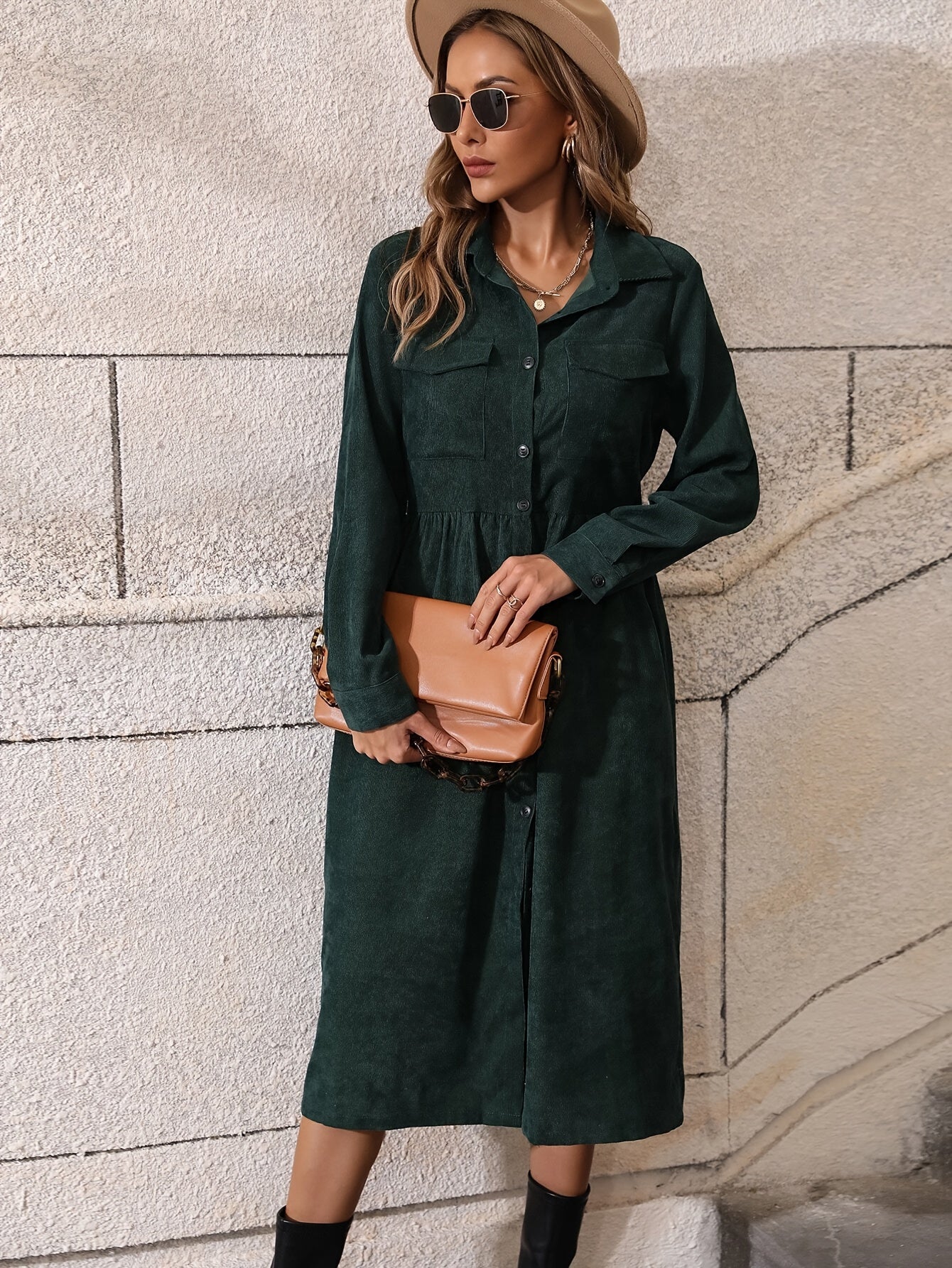 LP | Elegante abito a camicia lungo con chiusura a bottoni