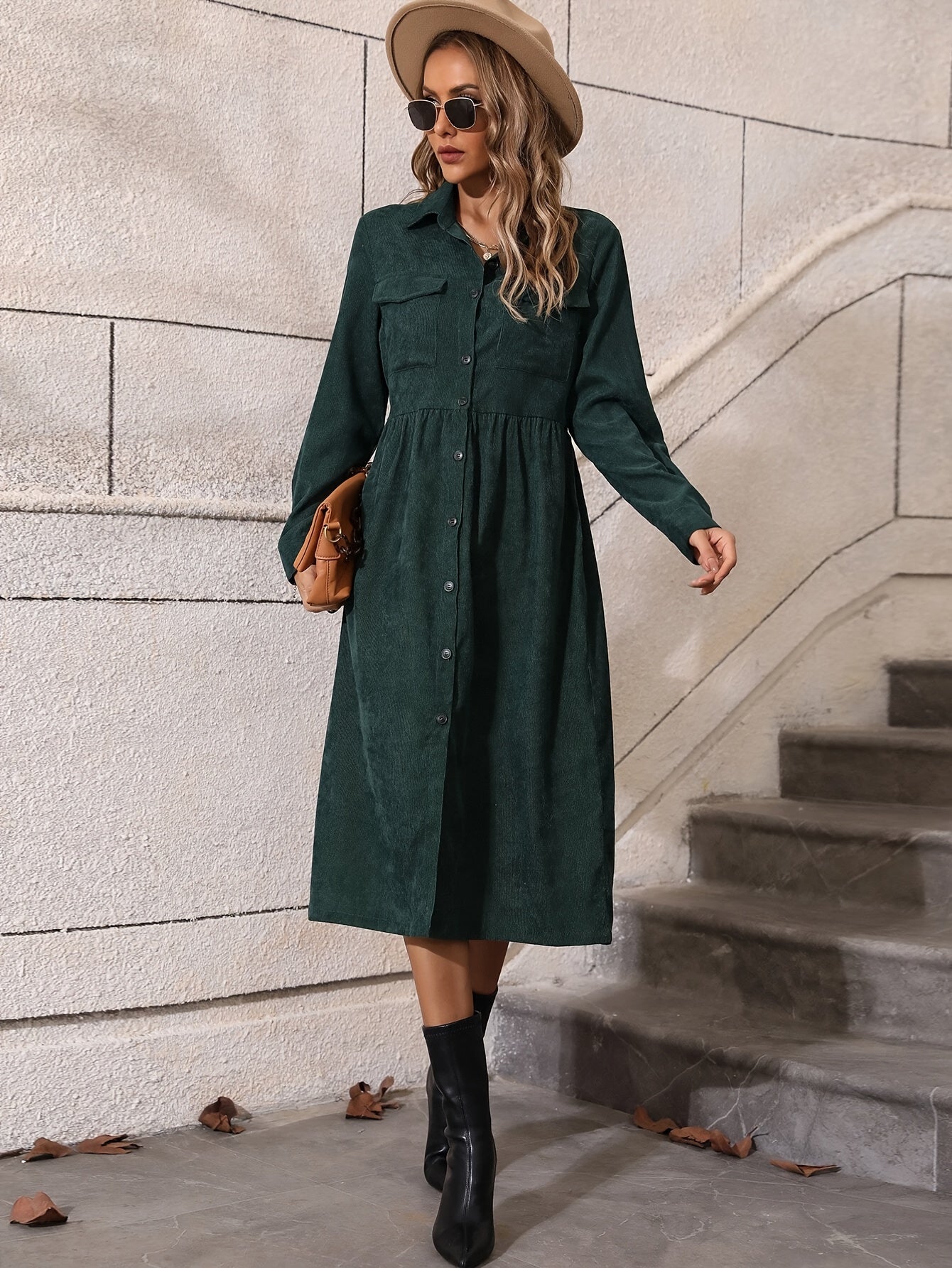 LP | Elegante abito a camicia lungo con chiusura a bottoni