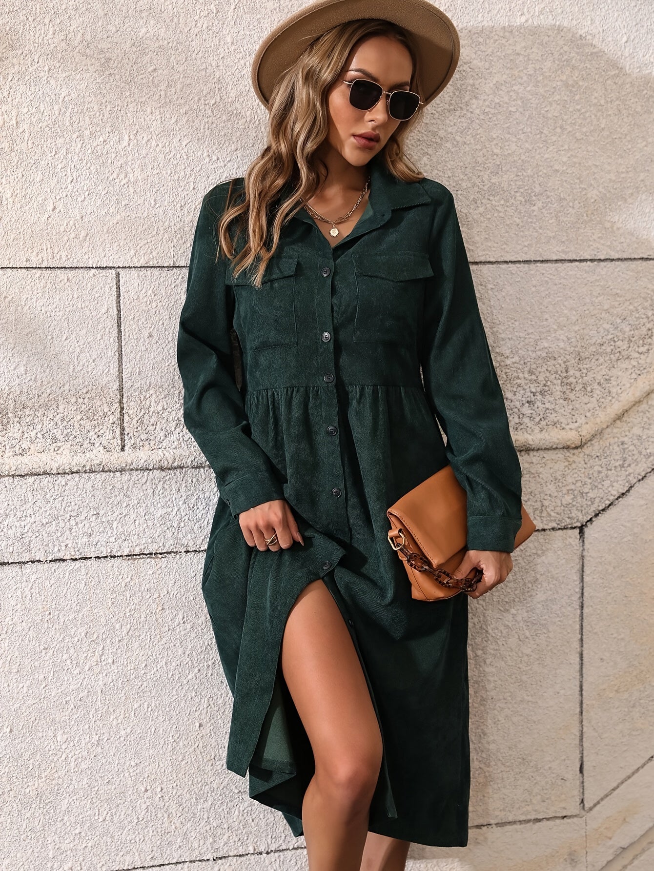 LP | Elegante abito a camicia lungo con chiusura a bottoni