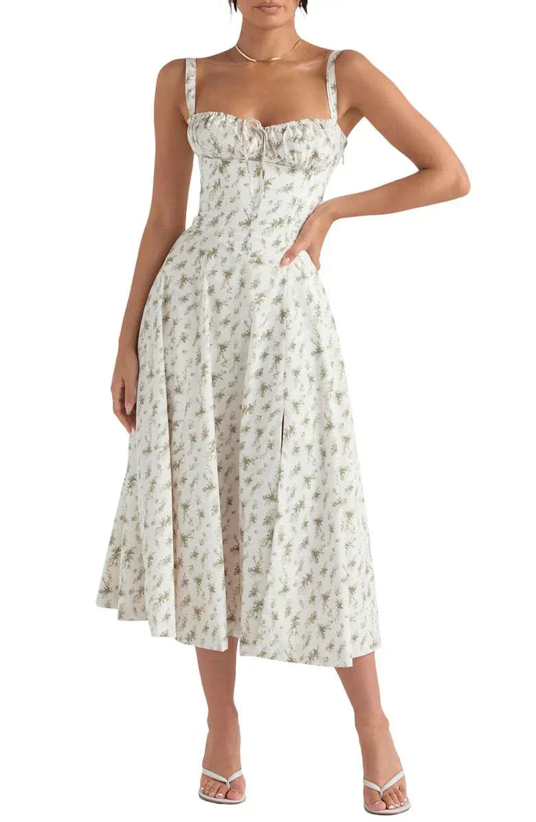 LP | Abito bustier con motivo floreale e cintura in vita