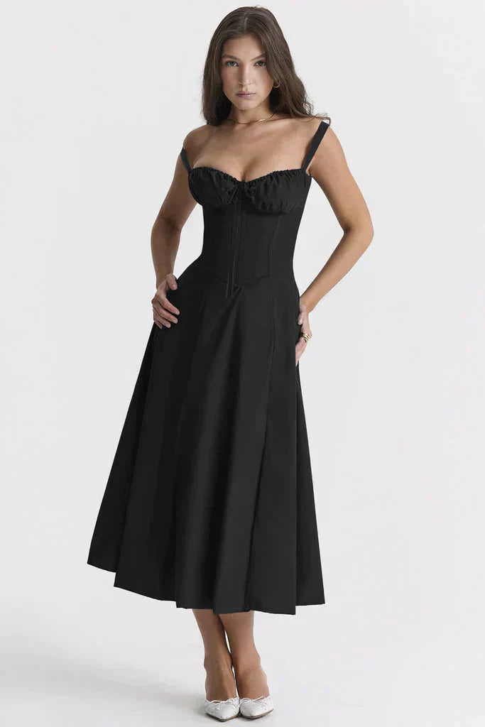 LP | Abito bustier con motivo floreale e cintura in vita