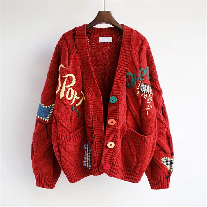 LP Maglia ricamata a mano da donna allentata corta