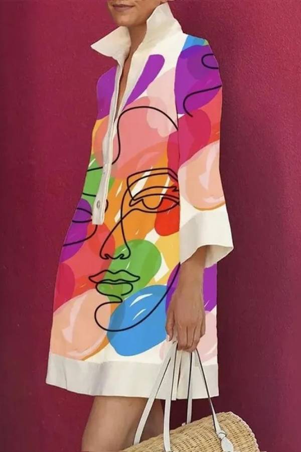LP | Vestito camicia con risvolto stampato a tre quarti di manica da donna