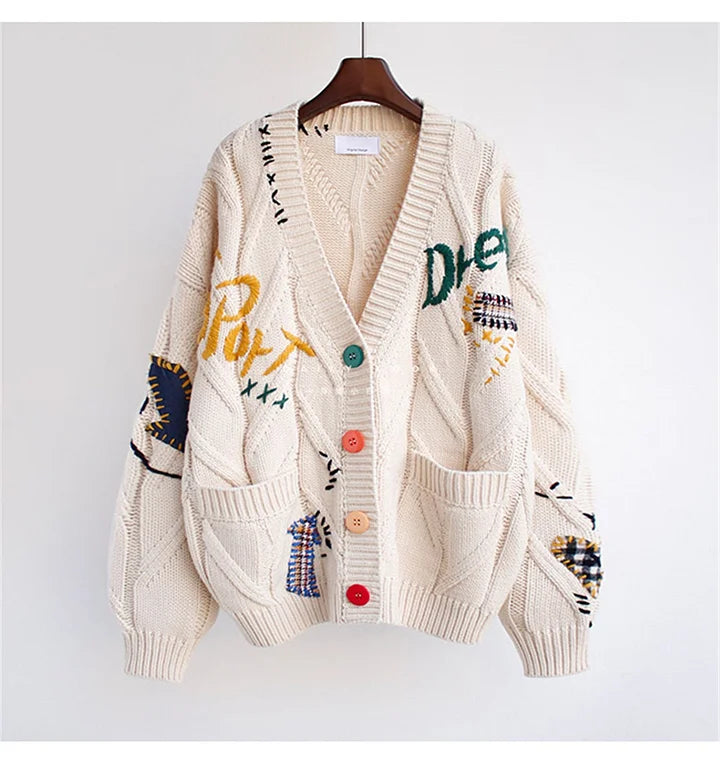 LP Maglia ricamata a mano da donna allentata corta