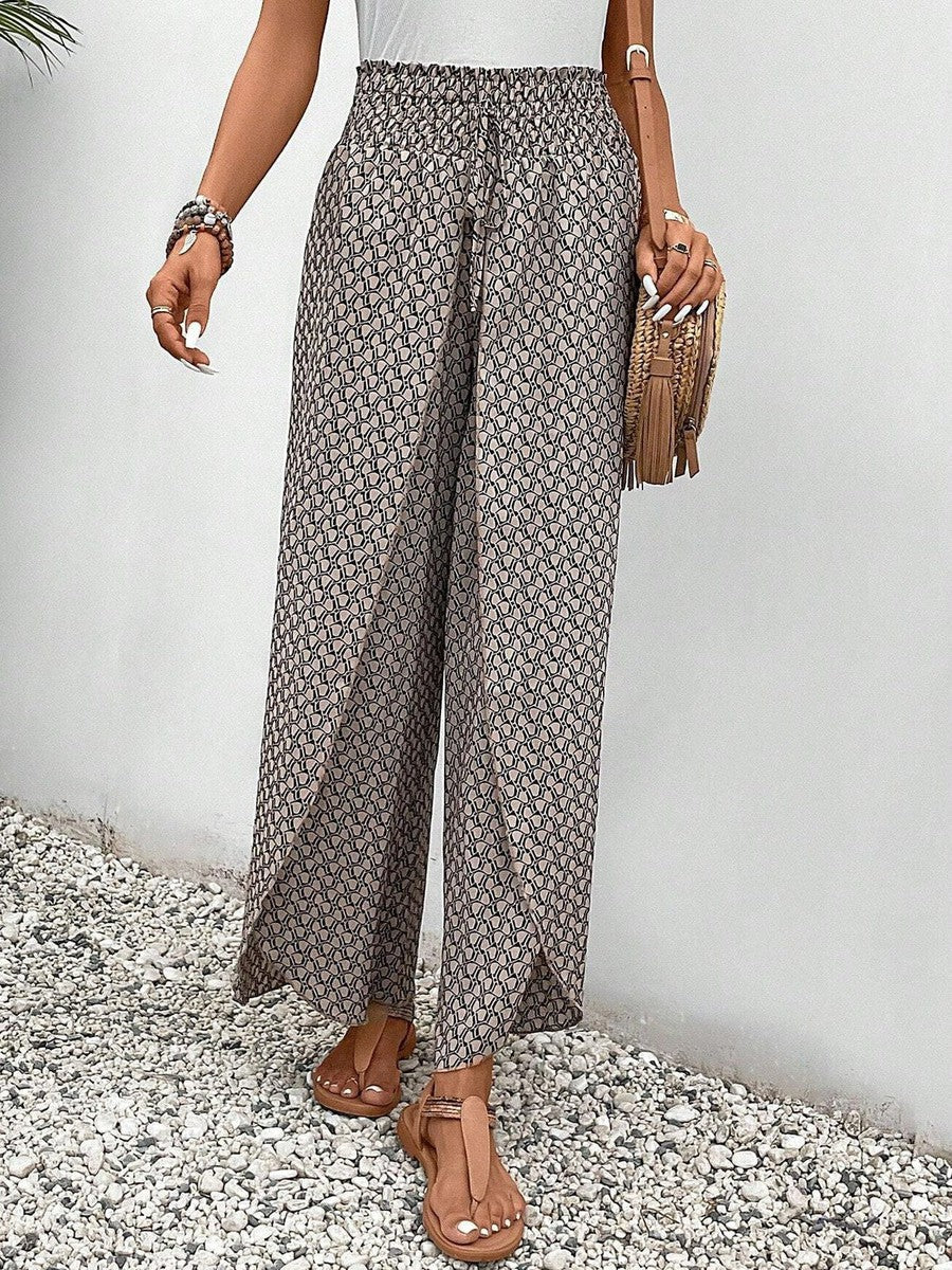 LP | Pantaloni con stampa marrone con coulisse elastica in vita