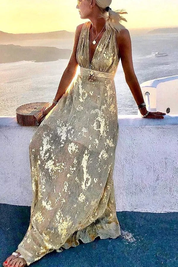 LP | Maxi abito Golden Sunset Stories con scollo a V