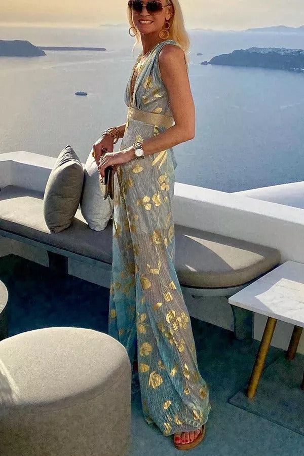 LP | Maxi abito Golden Sunset Stories con scollo a V
