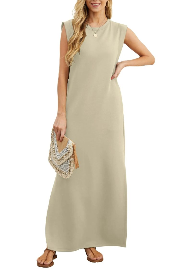 LP | Maxi abito donna casual senza pieghe con spacco