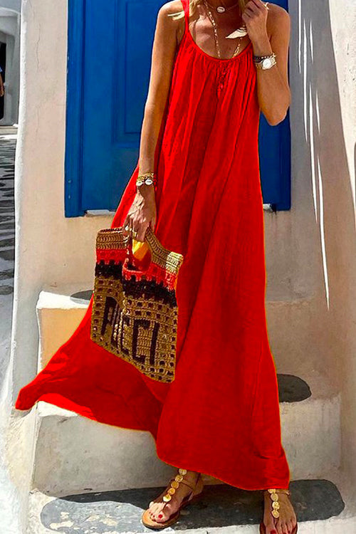 LP | Abito maxi cami da spiaggia in cotone e lino con scollo rotondo