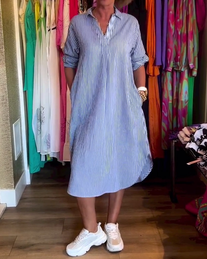 LP | Abito camicia a righe con collo a bavero