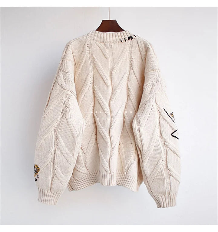 LP Maglia ricamata a mano da donna allentata corta
