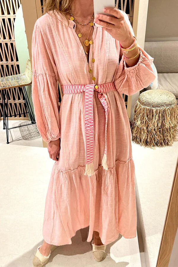 LP | Portami a Cabo Stampa etnica unica Pulsante Camicia allentata Midi Dress