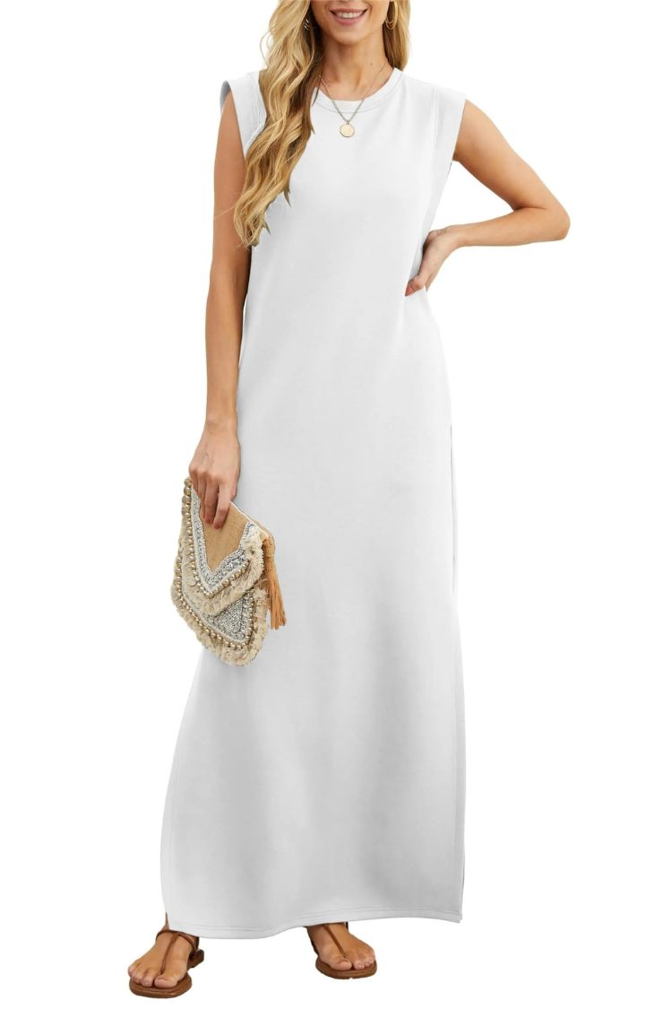 LP | Maxi abito donna casual senza pieghe con spacco