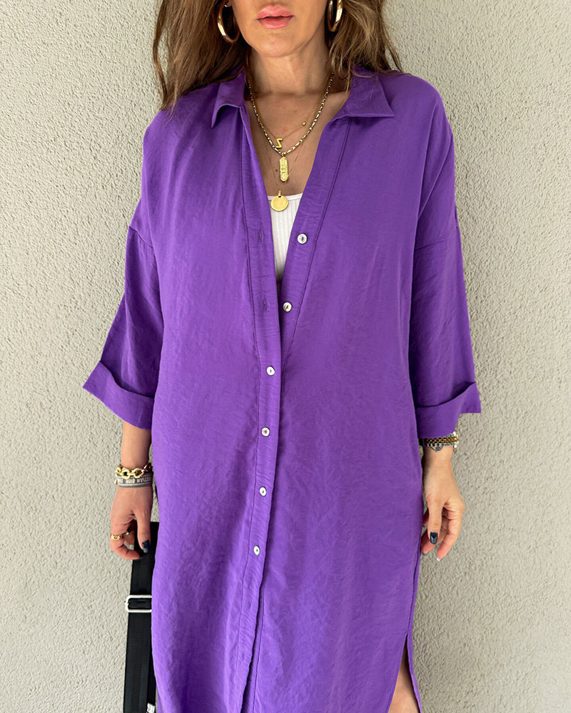 LP | Pulsante Camicia lunga tascabile Abito casual