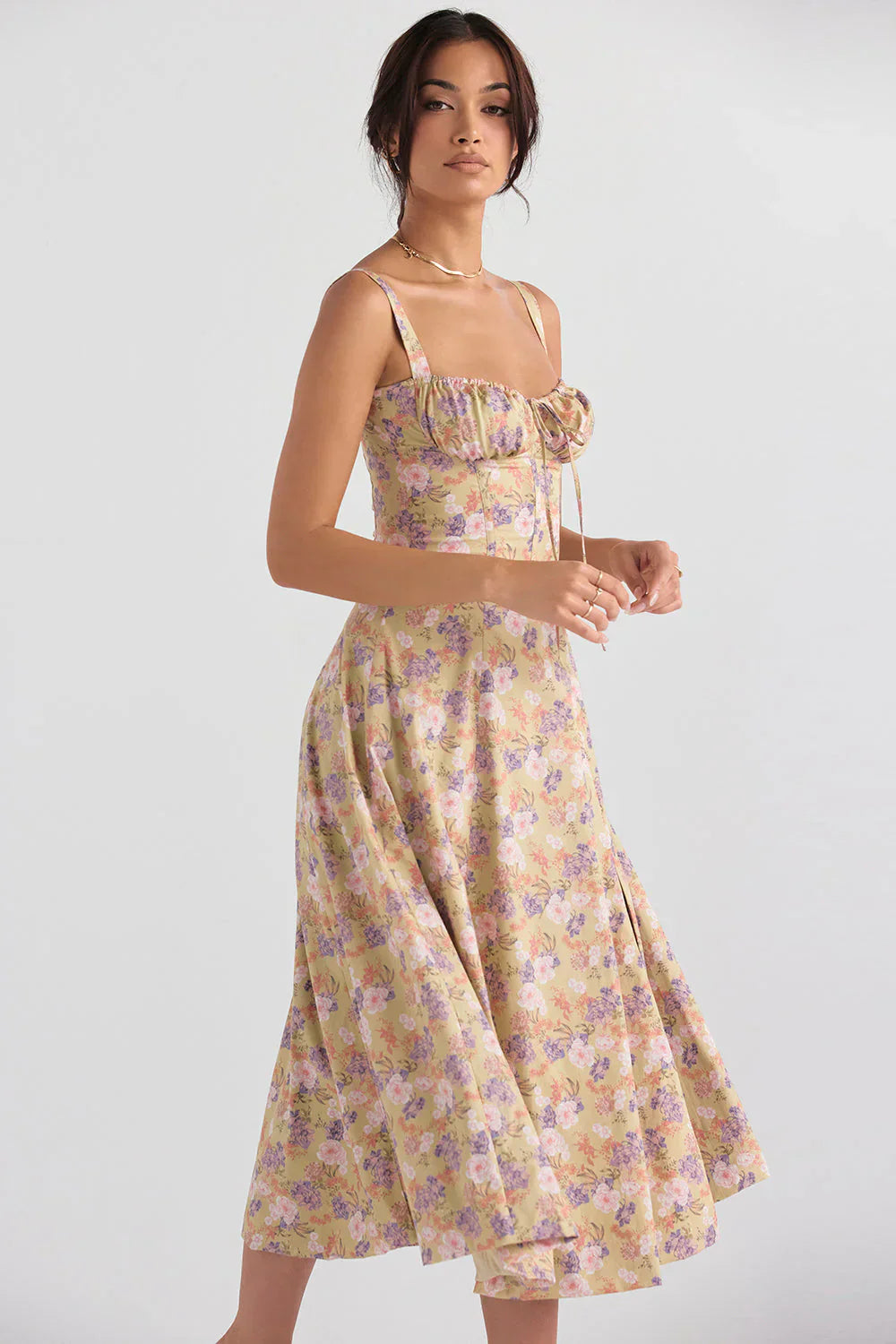 LP | Abito bustier con motivo floreale e cintura in vita