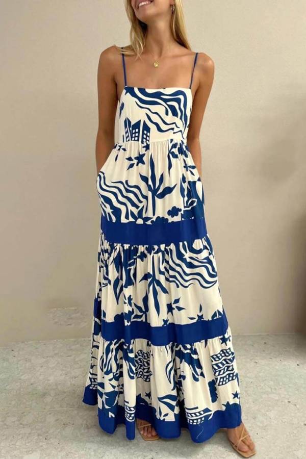 LP | Elegante maxi abito arricciato con stampa floreale