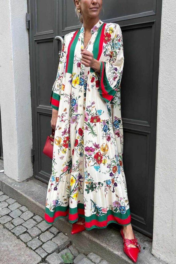 LP | Resort - Maxi abito con stampa floreale e maniche a campana