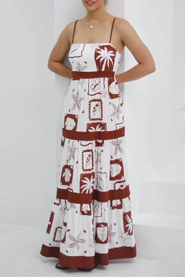 LP | Elegante maxi abito arricciato con stampa floreale