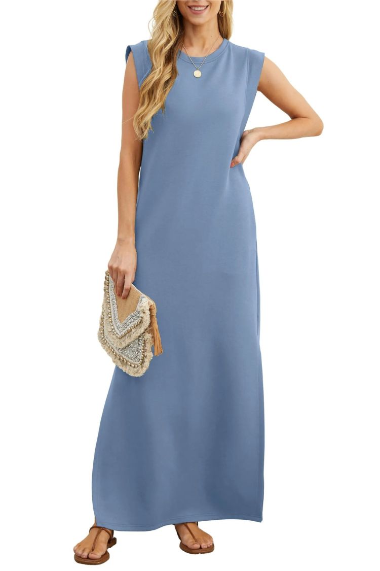 LP | Maxi abito donna casual senza pieghe con spacco