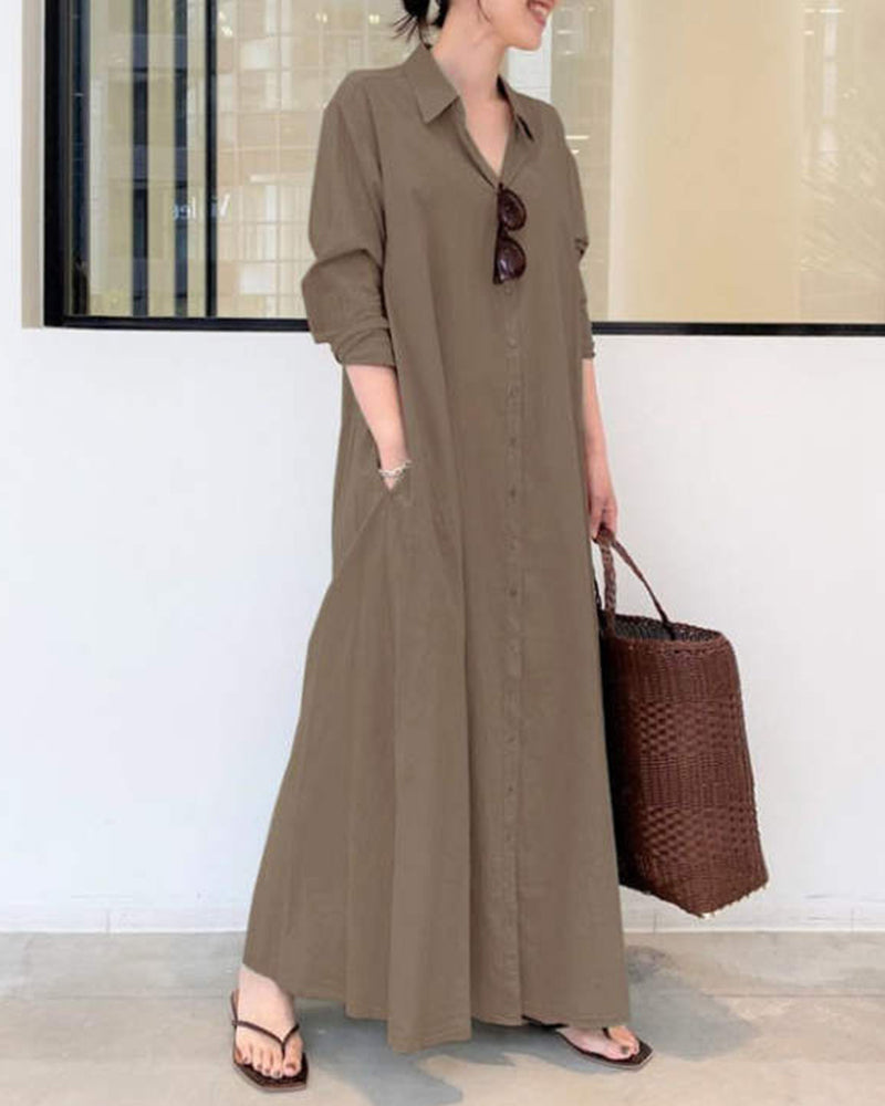 LP | Spiaggia Casual Colore Solido Temperamento Allentato Abito Camicia Lunga