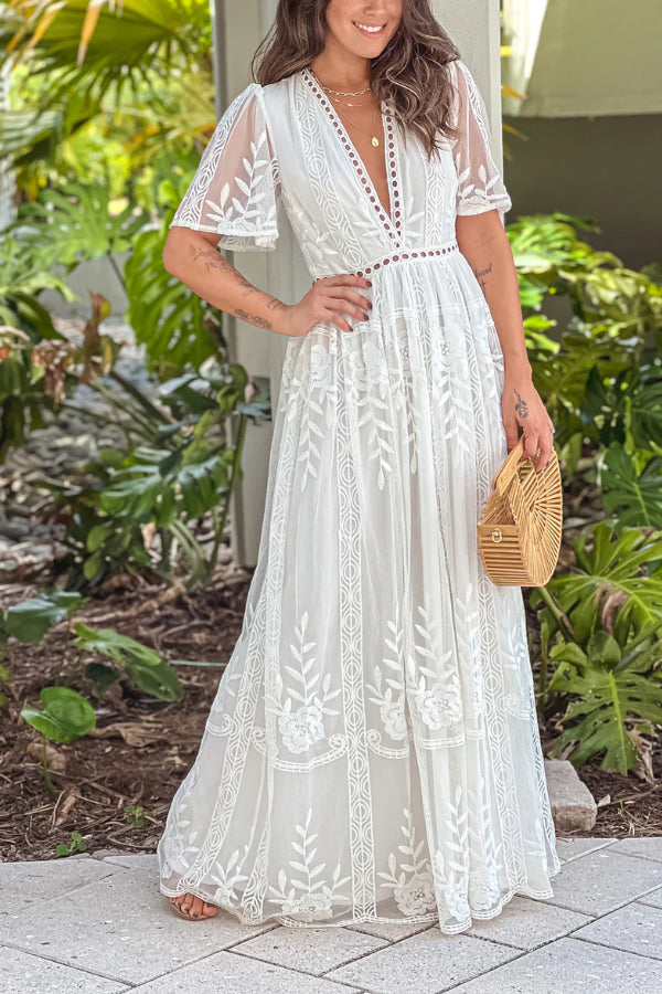 LP | MAXI ABITO BIANCO CON OCCHIELLI IN PIZZO