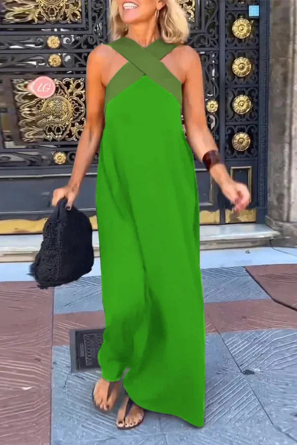 LP | Maxi abito elegante senza maniche, senza schienale, con incrocio, allentato